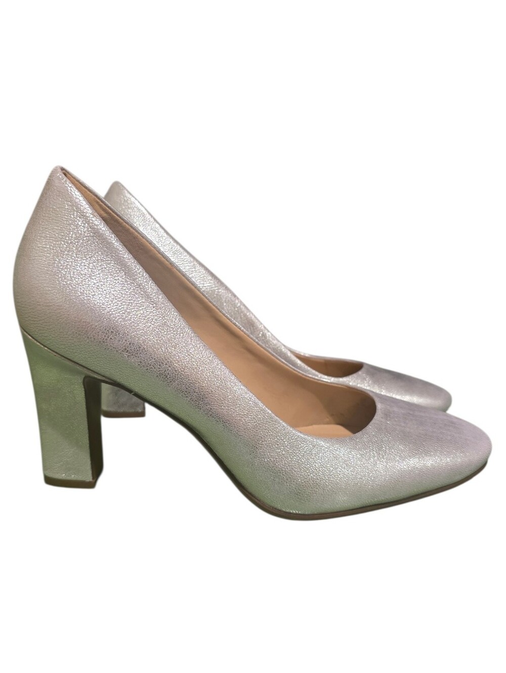 Naturalizer Gloria Metallic Pearl Block Heel Pumps - Silver 7.5 Wide